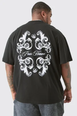 Plus Oversized Pour Homme Floral Print T-shirt | BoohooMAN UK