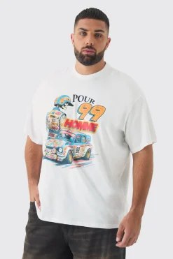 Plus Oversized Pour Homme Moto Print T-Shirt | BoohooMAN UK