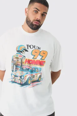 Plus Oversized Pour Homme Moto Print T-Shirt | BoohooMAN UK