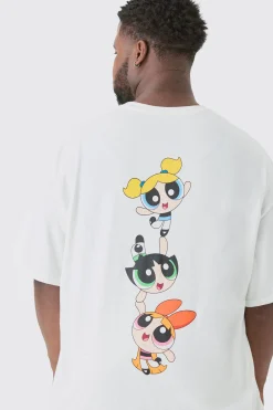 Plus Oversized Powerpuff Girls License T-shirt White | BoohooMAN UK