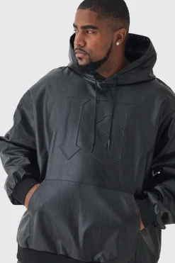 Plus Oversized Pu Drop Shoulder Embossed Hoodie | BoohooMAN UK
