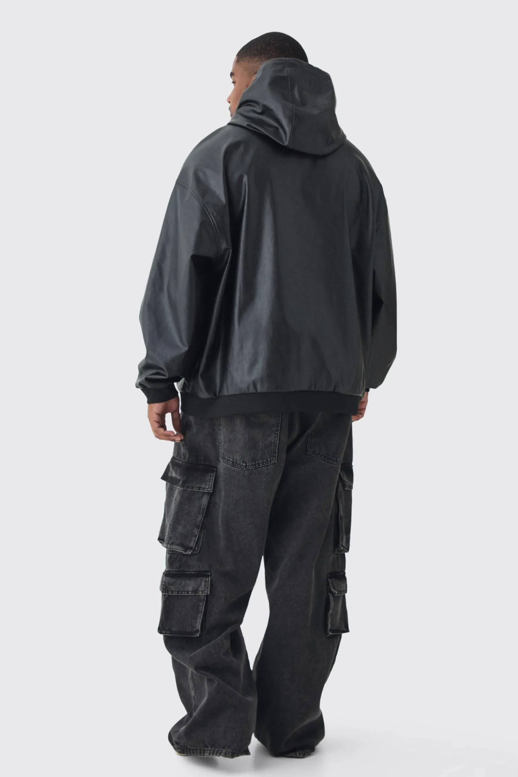 Plus Oversized Pu Drop Shoulder Embossed Hoodie | BoohooMAN UK