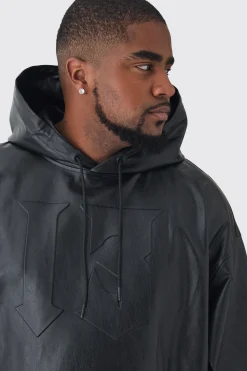 Plus Oversized Pu Drop Shoulder Embossed Hoodie | BoohooMAN UK