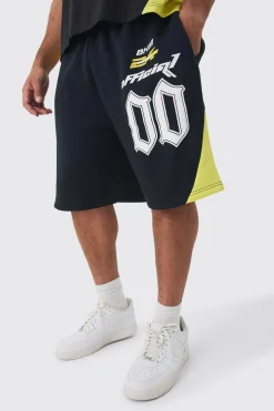 Plus Oversized Puff Print Moto Mid Length Shorts | BoohooMAN UK