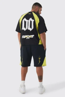 Plus Oversized Puff Print Moto Mid Length Shorts | BoohooMAN UK