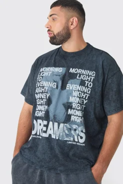 Plus Oversized Renaissance Worldwide Acid Wash T-Shirt | BoohooMAN UK