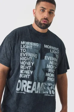 Plus Oversized Renaissance Worldwide Acid Wash T-Shirt | BoohooMAN UK