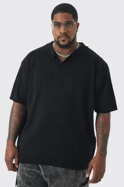 Plus Oversized Revere Crochet Polo | BoohooMAN UK