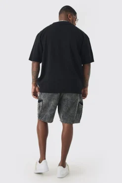 Plus Oversized Revere Crochet Polo | BoohooMAN UK