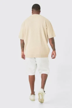 Plus Oversized Revere Crochet Polo | BoohooMAN UK