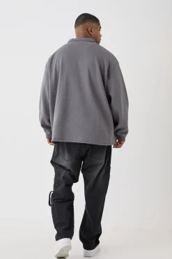 Plus Oversized Revere Rugby Sweatshirt Polo | BoohooMAN UK