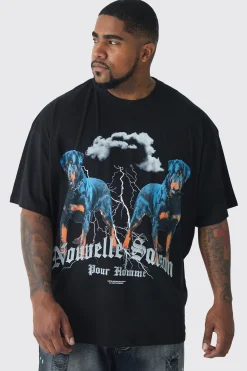 Plus Oversized Rottweiler Graphic T-shirt | BoohooMAN UK