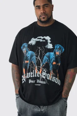 Plus Oversized Rottweiler Graphic T-shirt | BoohooMAN UK