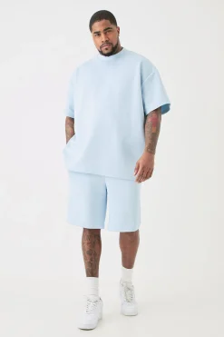 Plus Oversized Scuba T-shirt & Relaxed Short Set | BoohooMAN UK