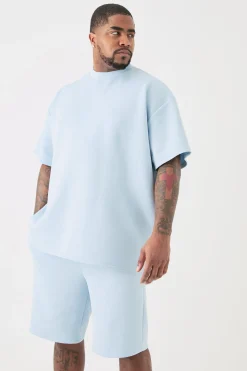 Plus Oversized Scuba T-shirt & Relaxed Short Set | BoohooMAN UK