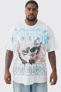 Plus Oversized Skull Over Seams Graphic T-shirt | BoohooMAN UK