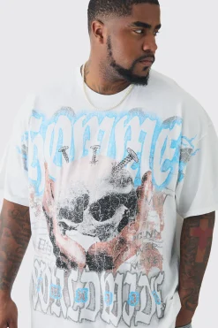 Plus Oversized Skull Over Seams Graphic T-shirt | BoohooMAN UK