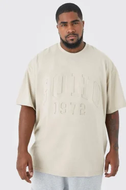 Plus Oversized Soho Varsity Debossed T-shirt | BoohooMAN UK