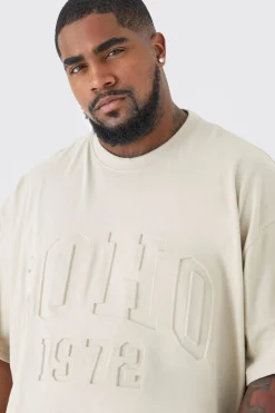 Plus Oversized Soho Varsity Debossed T-shirt | BoohooMAN UK