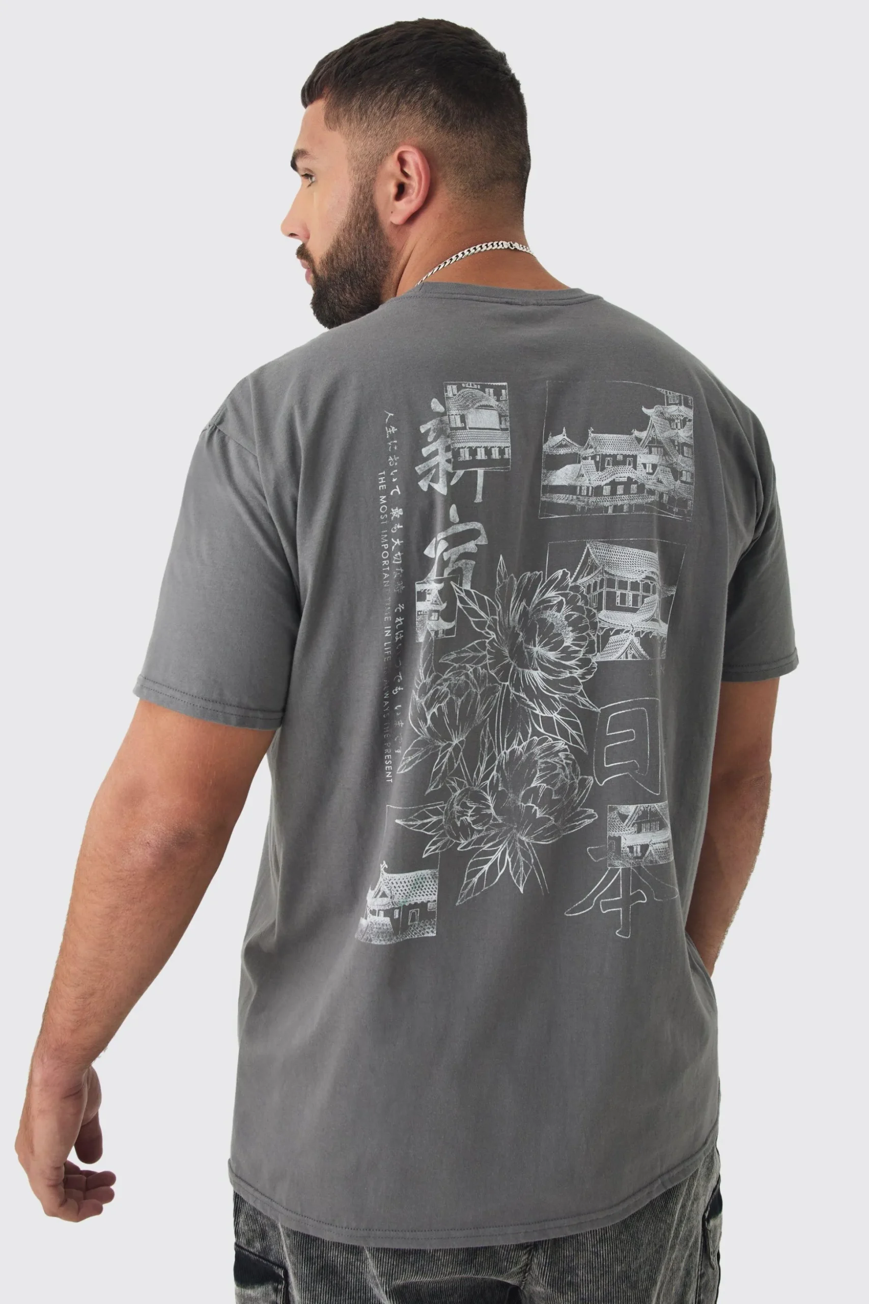 Plus Oversized Stencil Back Print T-shirt | BoohooMAN UK