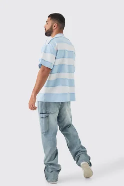 Plus Oversized Stripe Raw Seam T-shirt | BoohooMAN UK