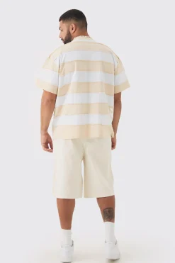 Plus Oversized Stripe Raw Seam T-shirt | BoohooMAN UK