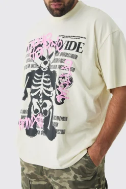Plus Oversized Teddy Skeleton Graphic Puff Print T-Shirt | BoohooMAN UK