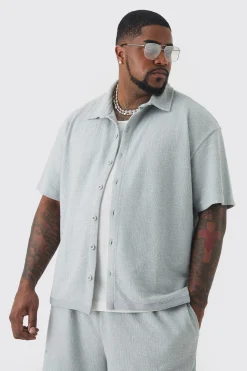 Plus Oversized Textured Star Embroidered Shirt | BoohooMAN UK