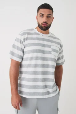 Plus Oversized Textured Stripe T-shirt | BoohooMAN UK