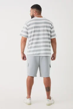 Plus Oversized Textured Stripe T-shirt | BoohooMAN UK