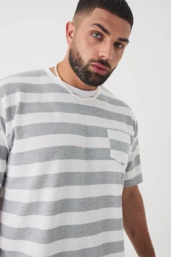 Plus Oversized Textured Stripe T-shirt | BoohooMAN UK