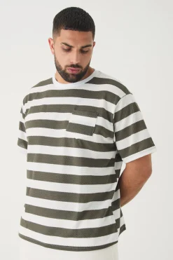 Plus Oversized Textured Stripe T-shirt | BoohooMAN UK