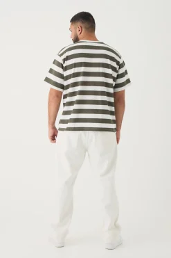Plus Oversized Textured Stripe T-shirt | BoohooMAN UK