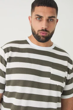 Plus Oversized Textured Stripe T-shirt | BoohooMAN UK