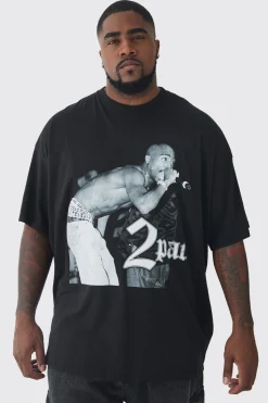 Plus Oversized Tupac License Print T-Shirt | BoohooMAN UK