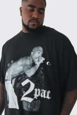 Plus Oversized Tupac License Print T-Shirt | BoohooMAN UK
