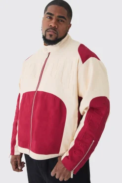 Plus Oversized Twill Homme Moto Jacket In Red | BoohooMAN UK