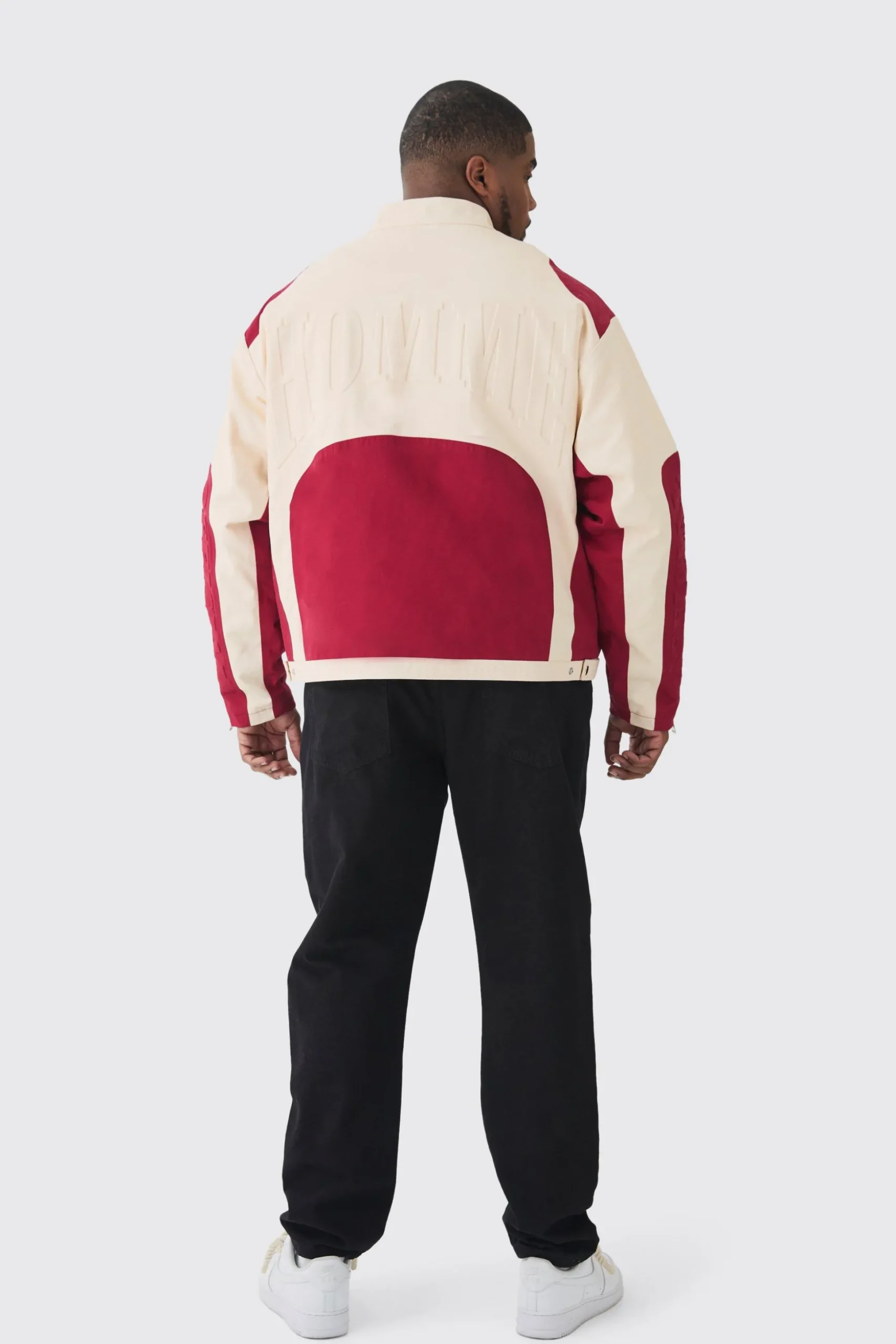 Plus Oversized Twill Homme Moto Jacket In Red | BoohooMAN UK