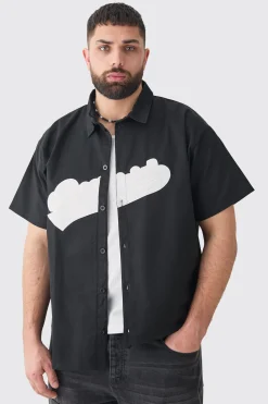 Plus Oversized Twill Official Applique Shirt | BoohooMAN UK