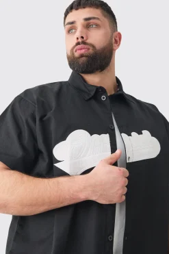 Plus Oversized Twill Official Applique Shirt | BoohooMAN UK