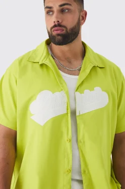 Plus Oversized Twill Official Applique Shirt | BoohooMAN UK