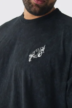 Plus Oversized Washed Cross Embroidered T-Shirt | BoohooMAN UK