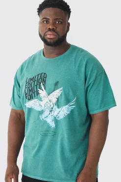 Plus Oversized Washed Dove Graphic T-shirt | BoohooMAN UK