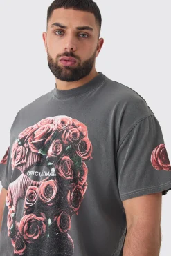 Plus Oversized Washed Official Man Balaclava Print T-shirt | BoohooMAN UK