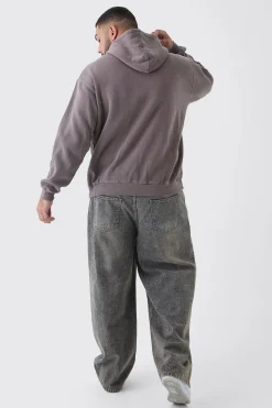 Plus Oversized Washed Wyoming Print Hoodie | BoohooMAN UK