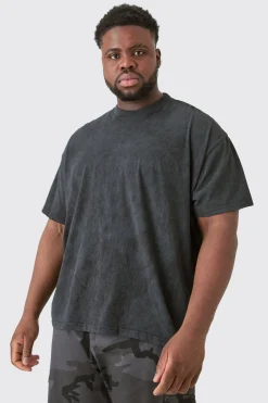 Plus Oversized Worldwide Back Print Star Puff In Acid Wash Grey | BoohooMAN UK