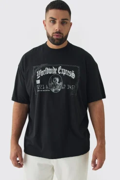 Plus Oversized Worldwide Express Print T-Shirt | BoohooMAN UK