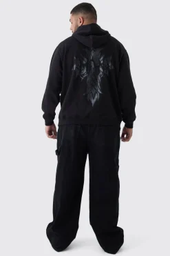Plus Oversized Worldwide Gothic Cross Print Hoodie | BoohooMAN UK