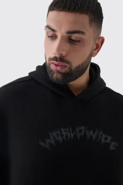 Plus Oversized Worldwide Gothic Cross Print Hoodie | BoohooMAN UK