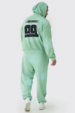 Plus Oversized Zip Thru Heavy Washed Applique Hoodie | BoohooMAN UK